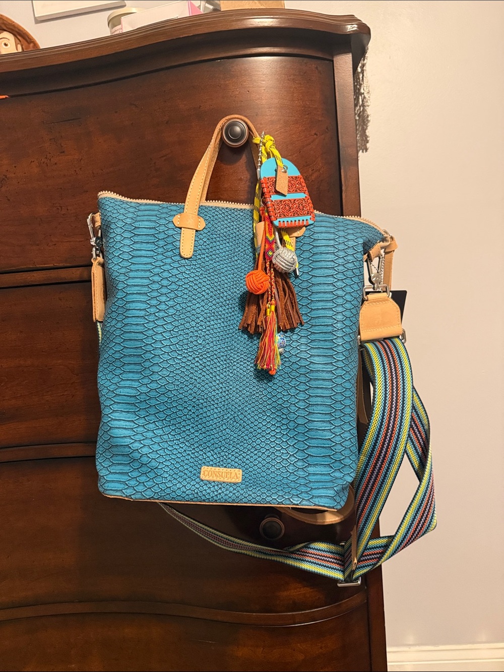 Consuela Turquoise Textured Shoulder Bag with Multicolor Strap Indy sling